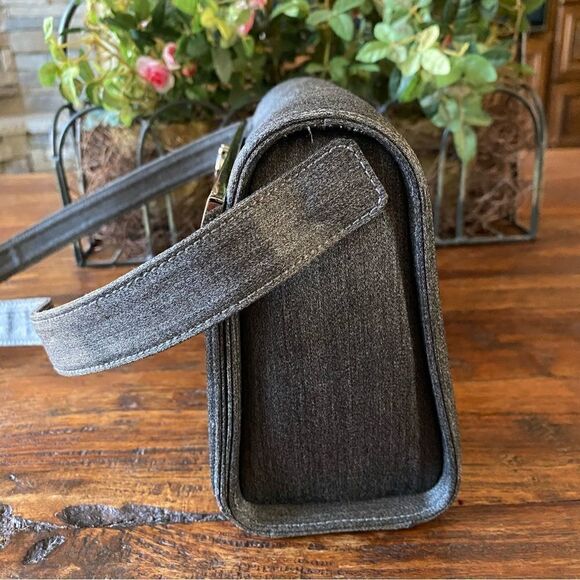 Salvatore Ferragamo Steel Grey/Blue Fabric Shoulder Bag Silver Chrome Hardware V - Picture 9 of 13